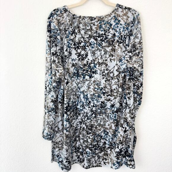 J. Jill Womens Pure Jill Velvour Tunic Top Size L Floral Long V Neck Winter Blue - Picture 3 of 7